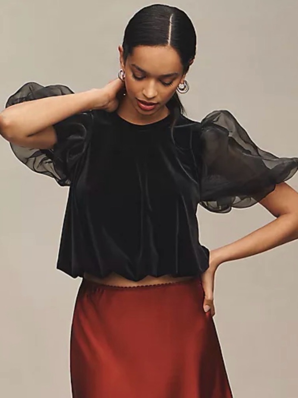 Maeve by Anthropologie Velvet Puff Sleeve Top